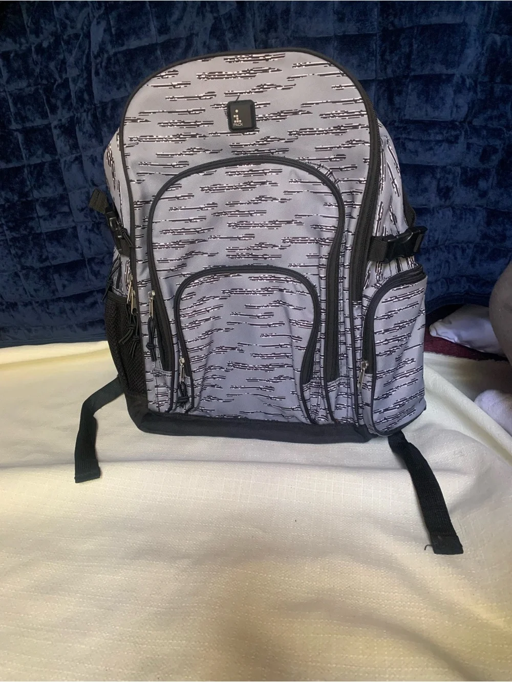 Men's Gray Patterned Multi-Pocket Backpack